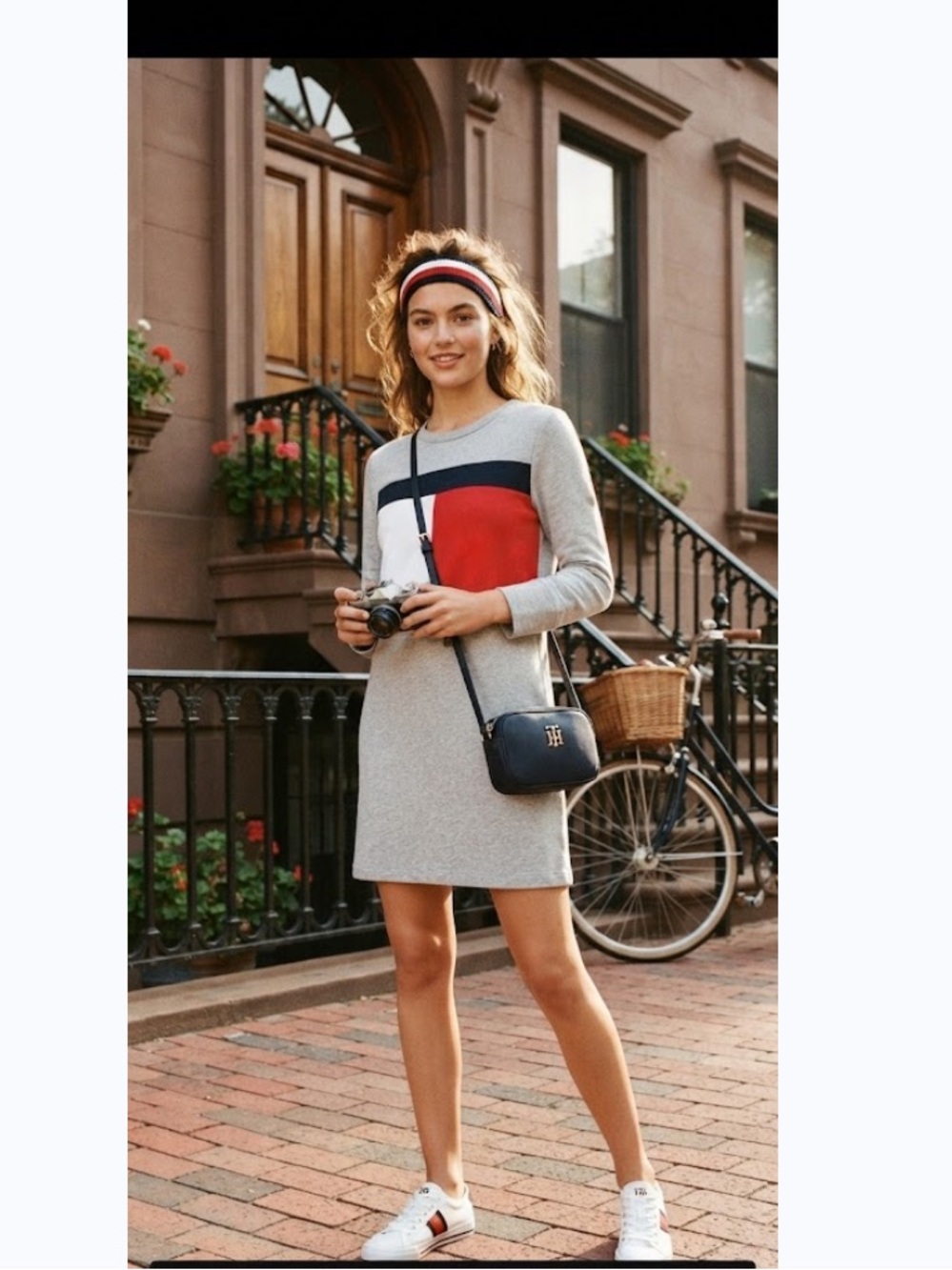 Tommy Hilfiger Gray Colorblock Flag Logo Sweatshirt Dress Size M